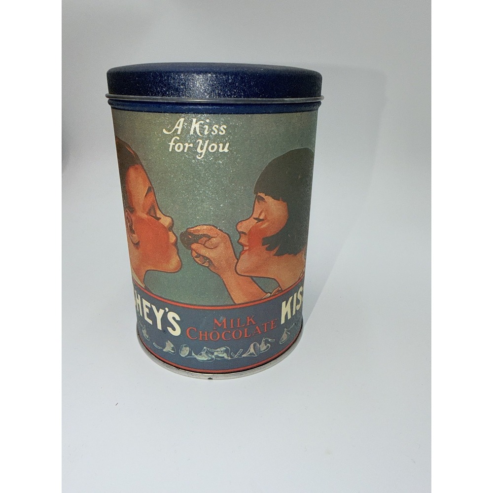Hershey's Kisses Vintage Advertising Tin A Kiss For You 14 Oz Blue Collectible - Picture 2 of 5